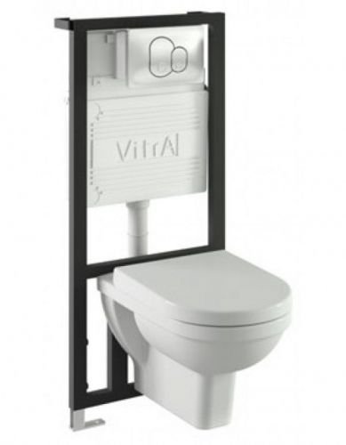 Form 300 комплект: подвесной унитаз, сиденье микролифт, инсталляция, кнопка глянцевый хром Vitra в Лермонтове